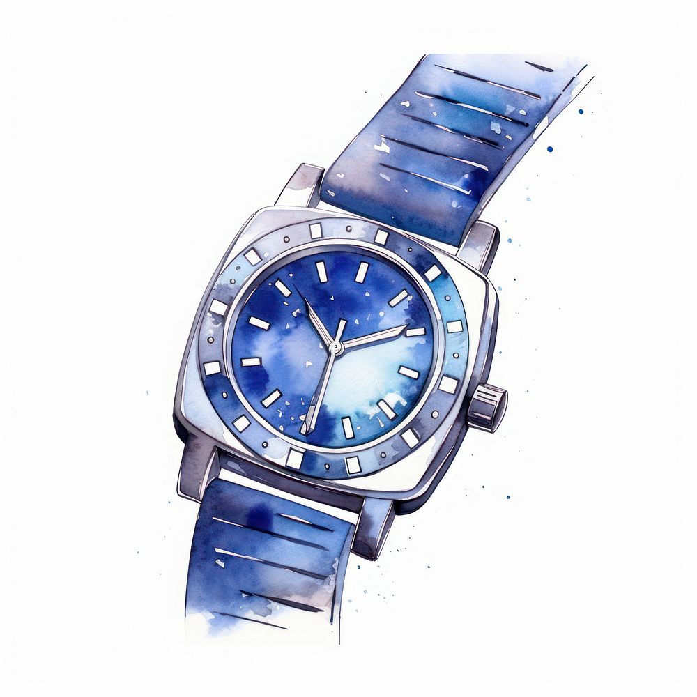 Watch in Watercolor style wristwatch white background platinum.