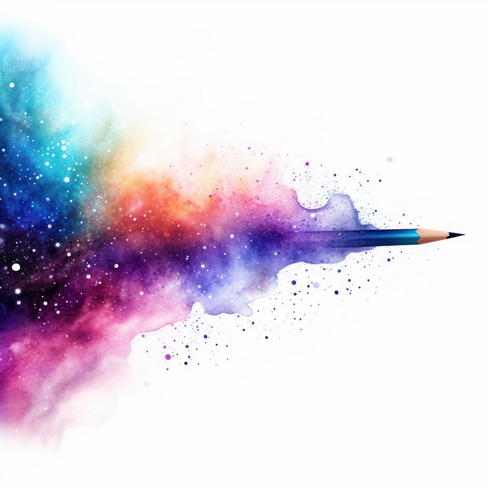 Pencil in Watercolor style galaxy star white background.