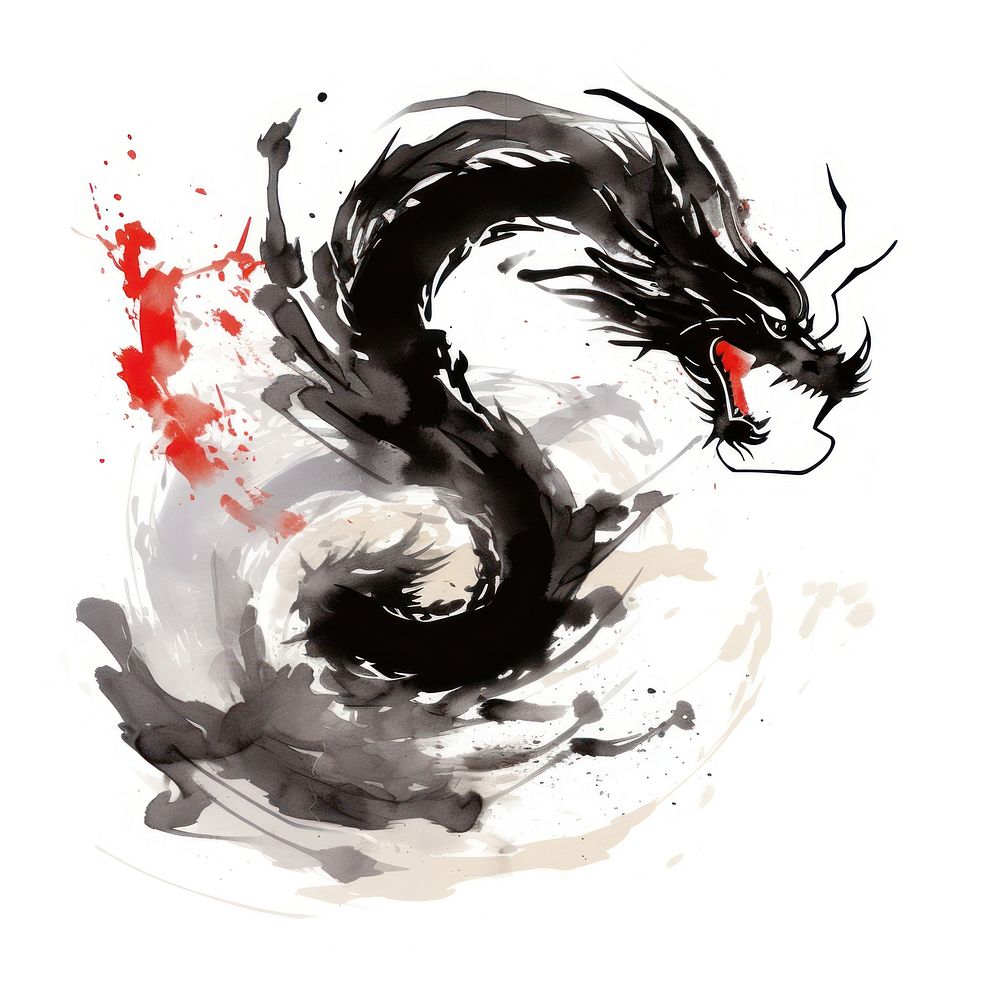 Chinese dragon zodiac painting ink splattered. AI generated Image by rawpixel.