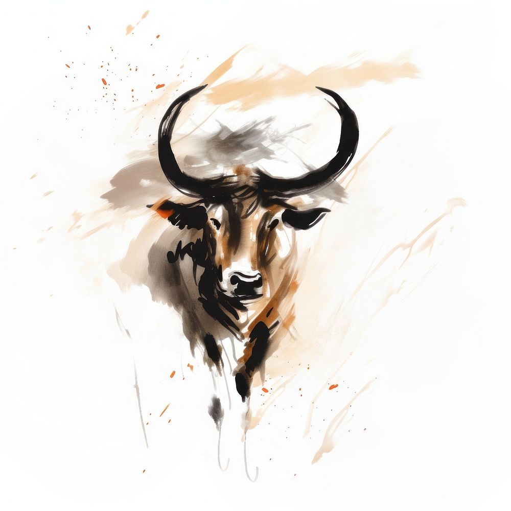 Cow chinese zodiac livestock painting animal. AI generated Image by rawpixel.