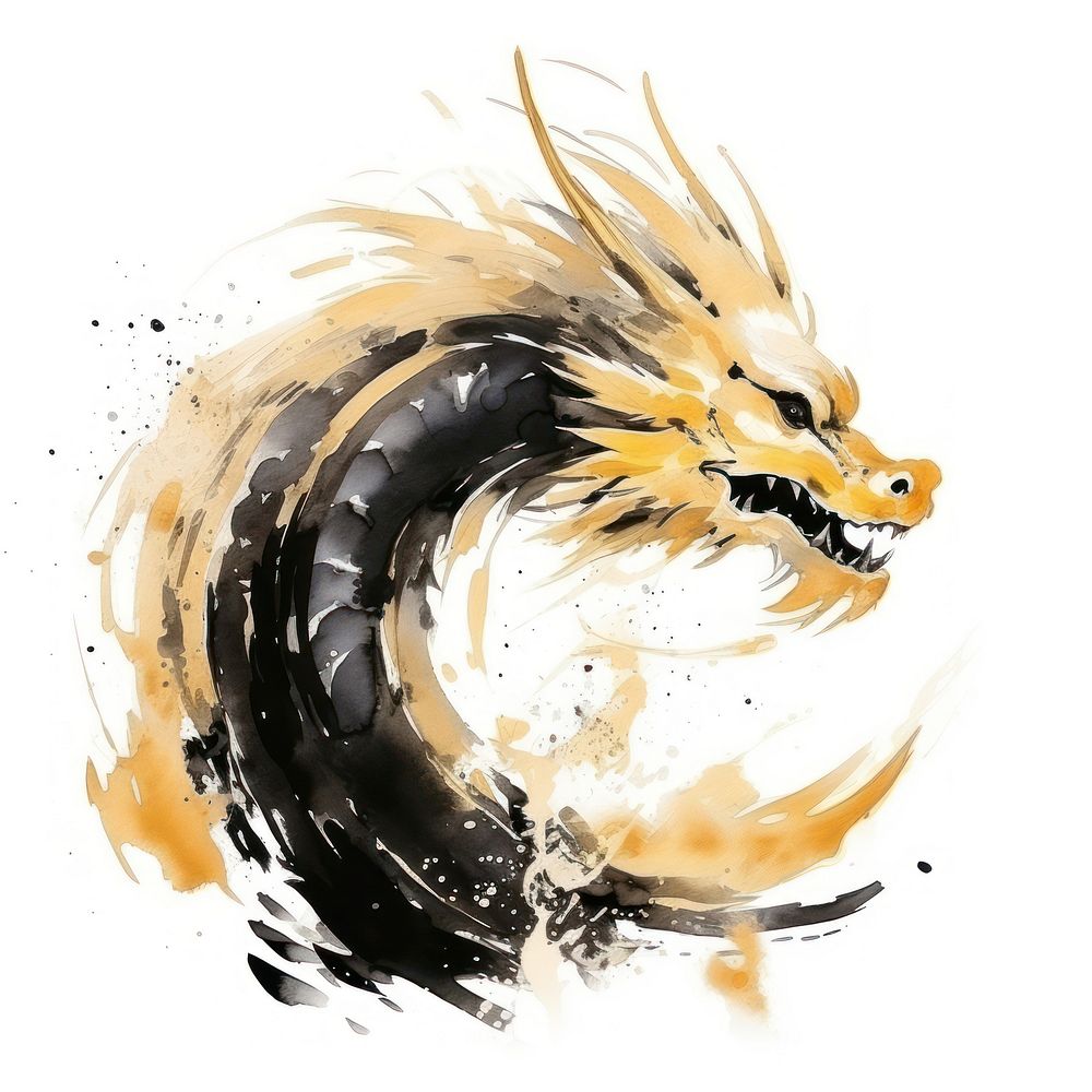Dragon chinese zodiac ink white background creativity. AI generated Image by rawpixel.