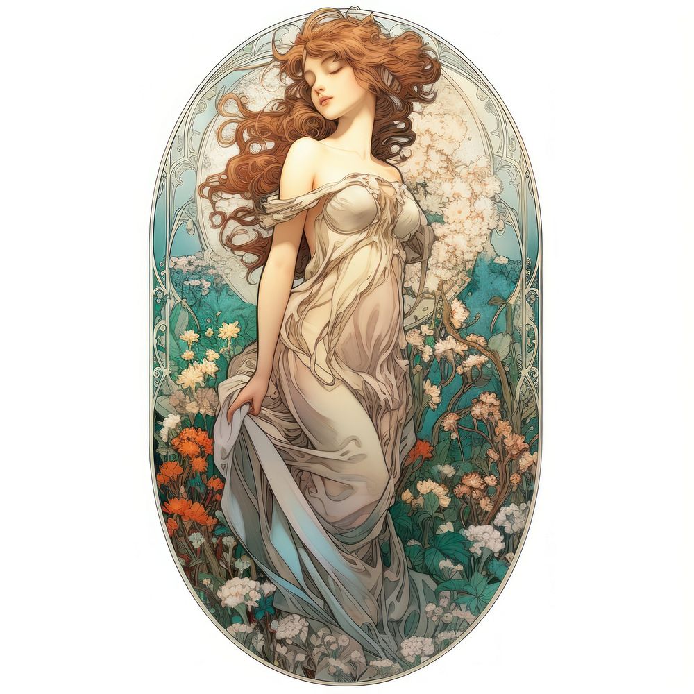 Full body of forest in the style of Alphonse Mucha painting adult art.
