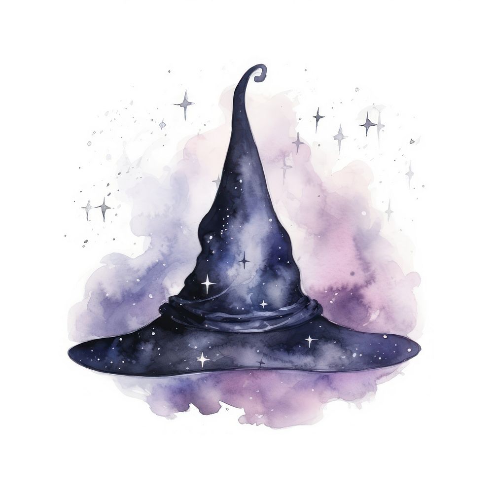 Galaxy element of witch hat in Water color style purple creativity silhouette.
