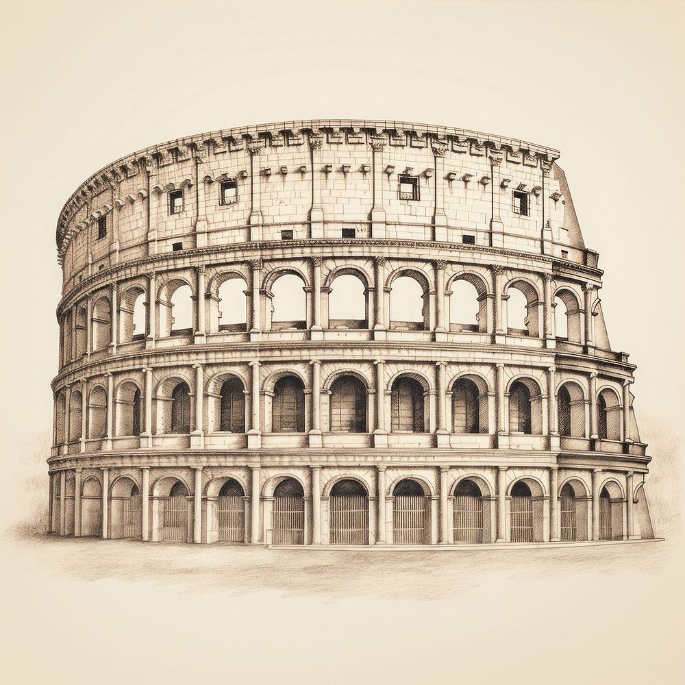 Coliseum sketch architecture building. AI generated Image by rawpixel.