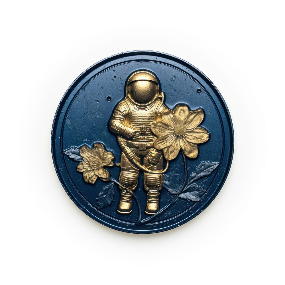 Astronaut bronze flower badge. AI generated Image by rawpixel.
