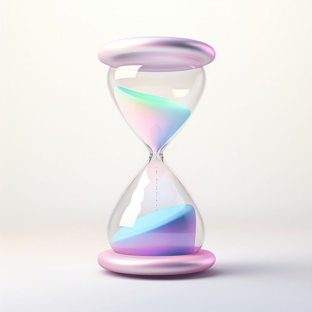 A 3D minimal hourglass with falling sand white background biotechnology education.