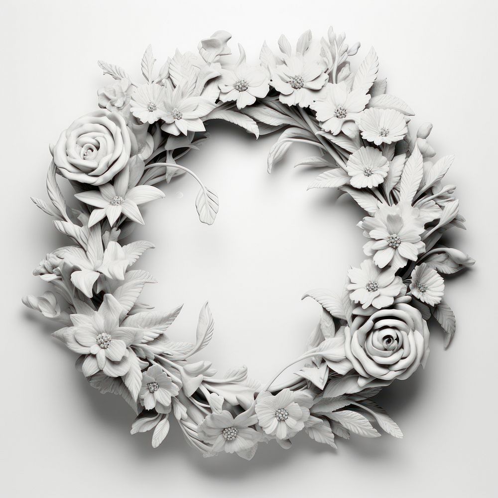 Bas-relief a floral wreath sculpture texture white flower plant.