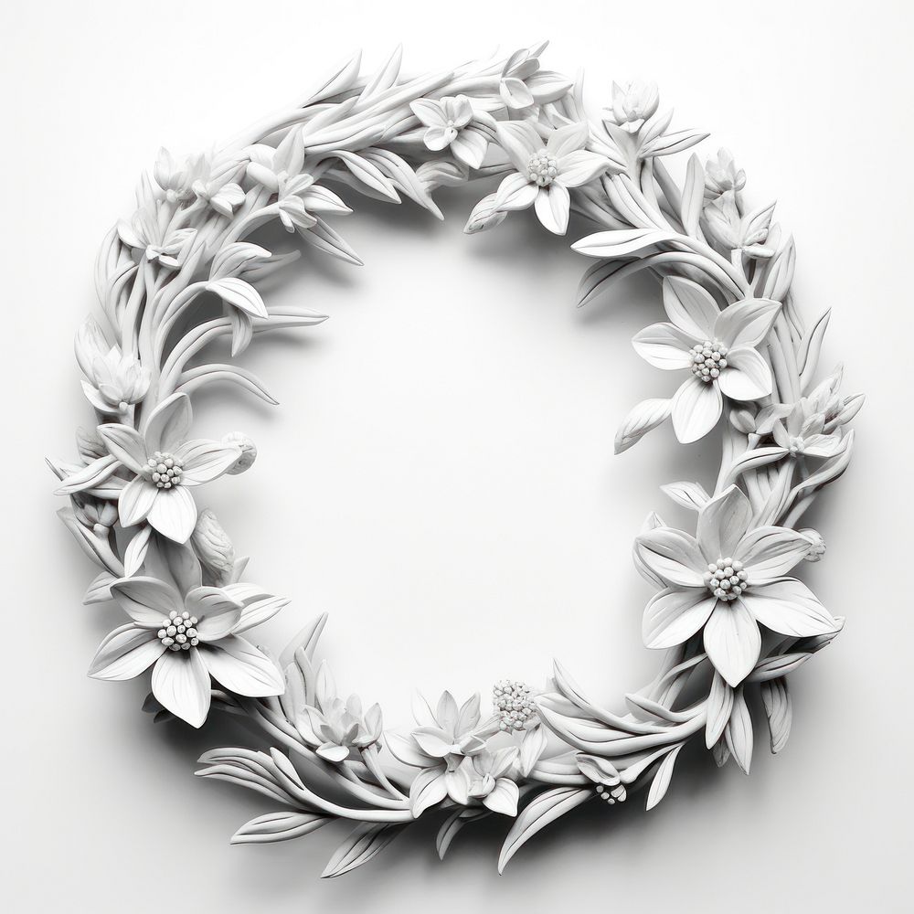 Bas-relief a floral wreath sculpture texture flower plant white.