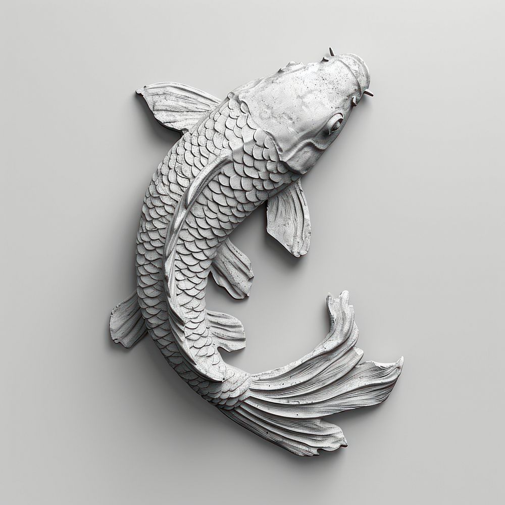 Bas-relief a koi fish sculpture texture animal monochrome silver.