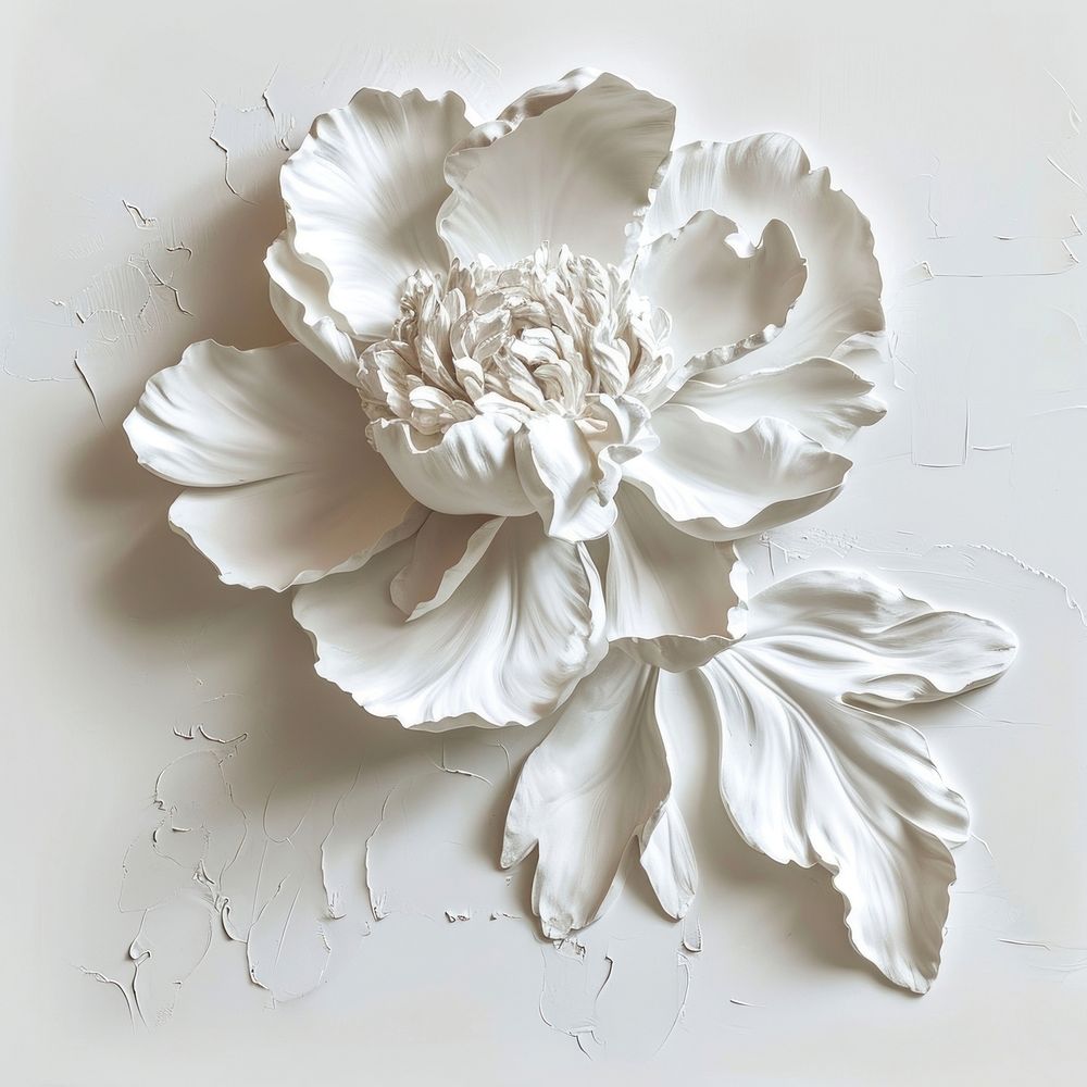 Bas-relief a peony sculpture texture white flower petal.