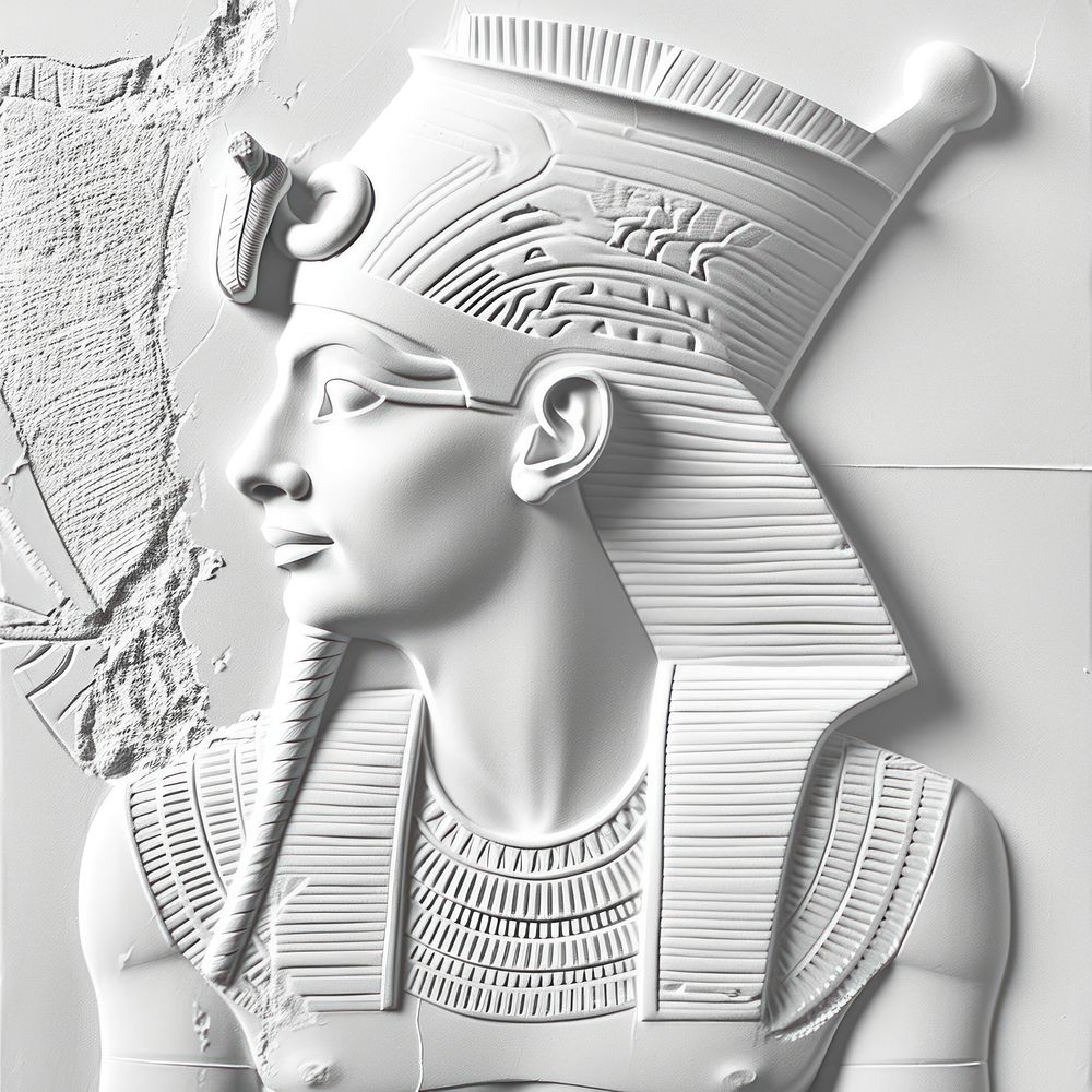 Bas-relief a pharaoh sculpture texture portrait statue white.