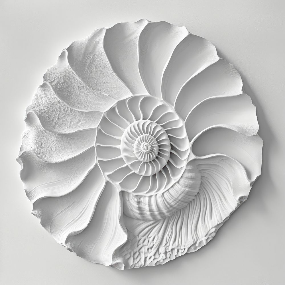 Bas-relief shell sculpture texture white creativity monochrome.
