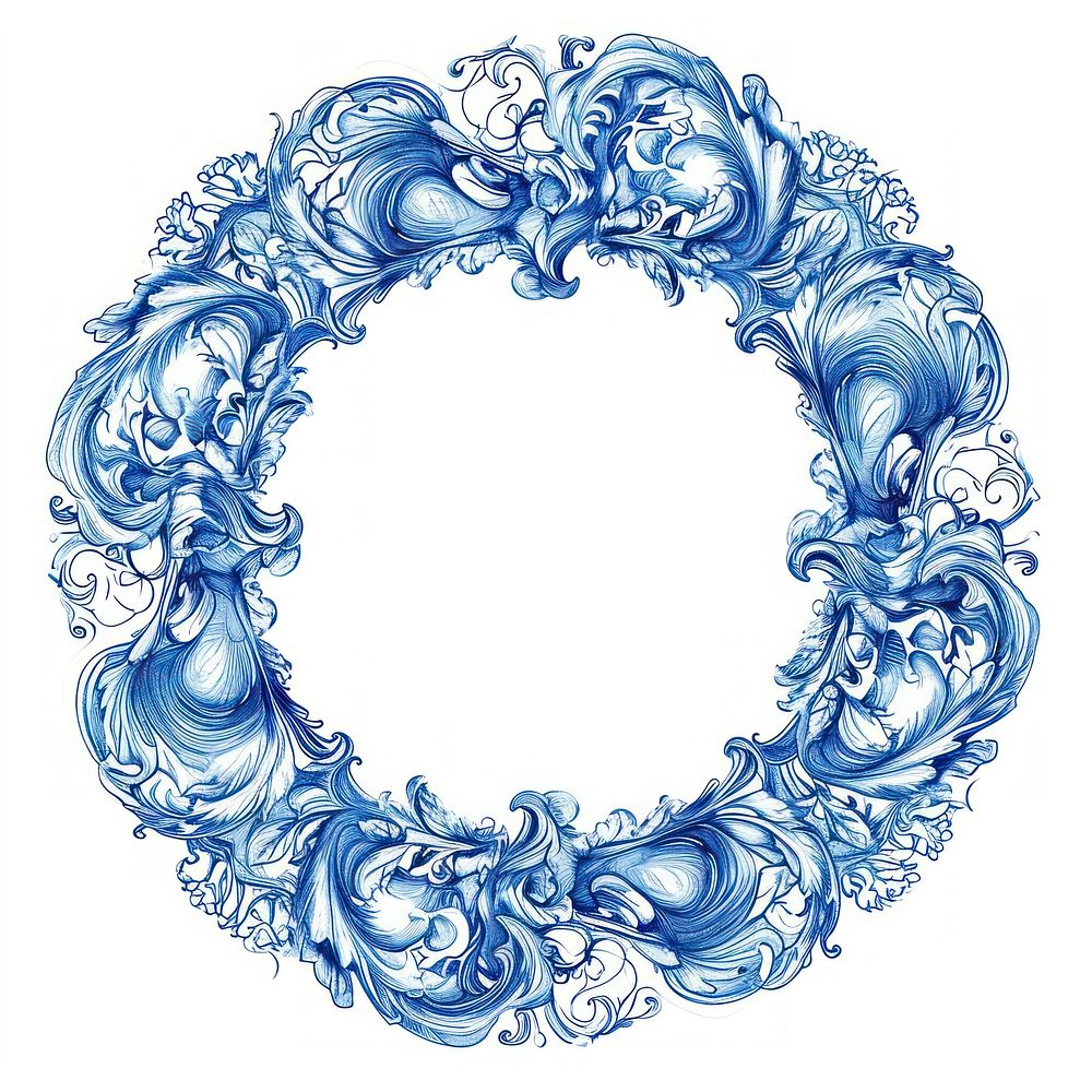 Victorian pattern circle sketch blue.