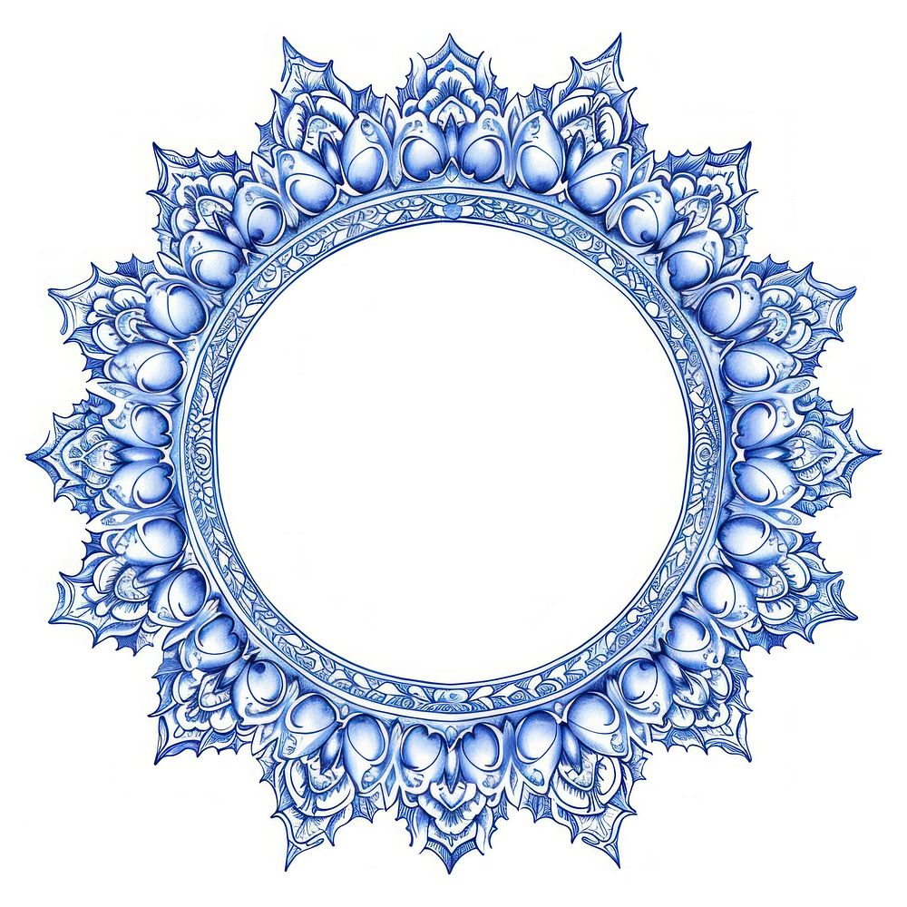 Arabic pattern circle blue white background.
