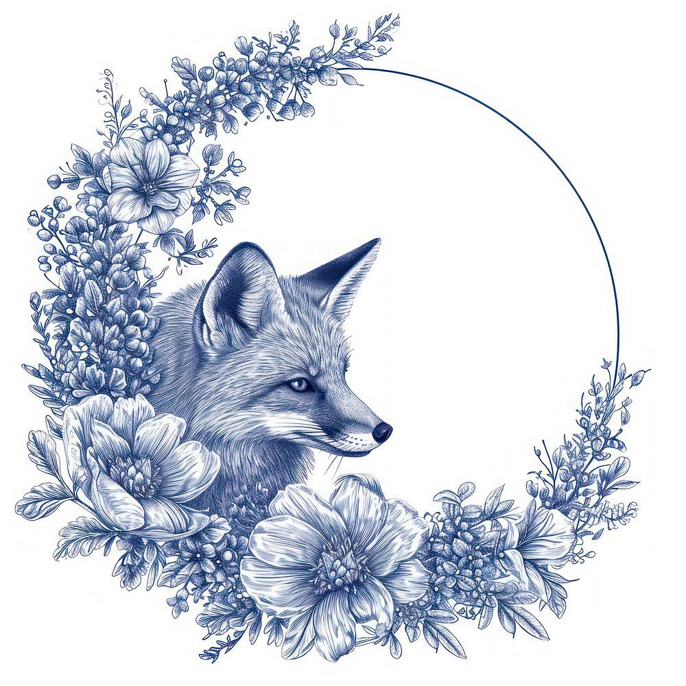 Fox and winter flower drawing sketch animal.