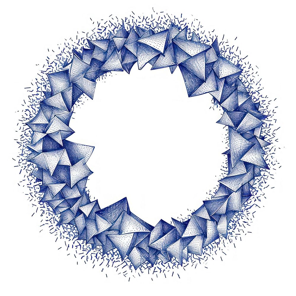Circle frame of triangle pattern blue white background origami.