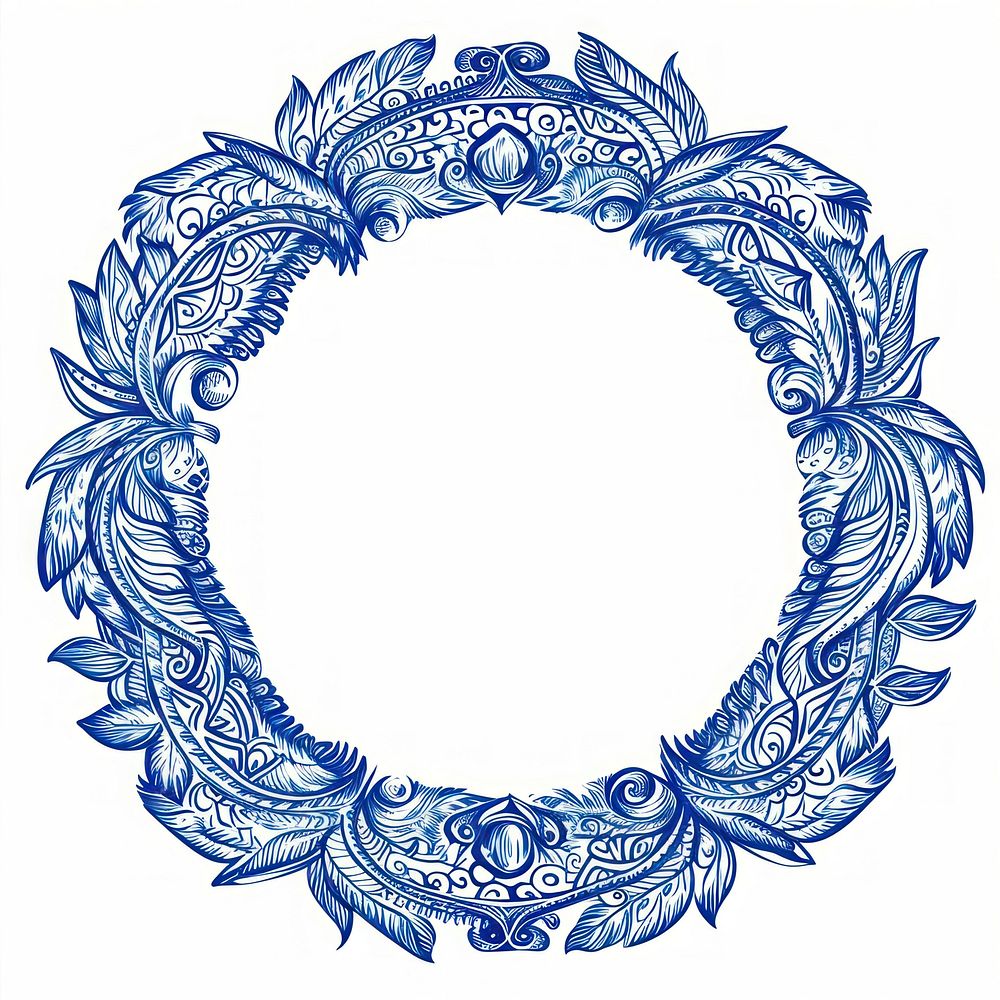 Circle frame of tribal pattern drawing sketch blue.