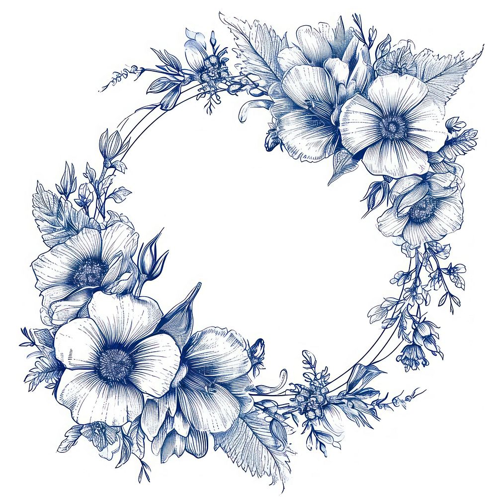 Circle frame of wedding flower drawing sketch pattern.