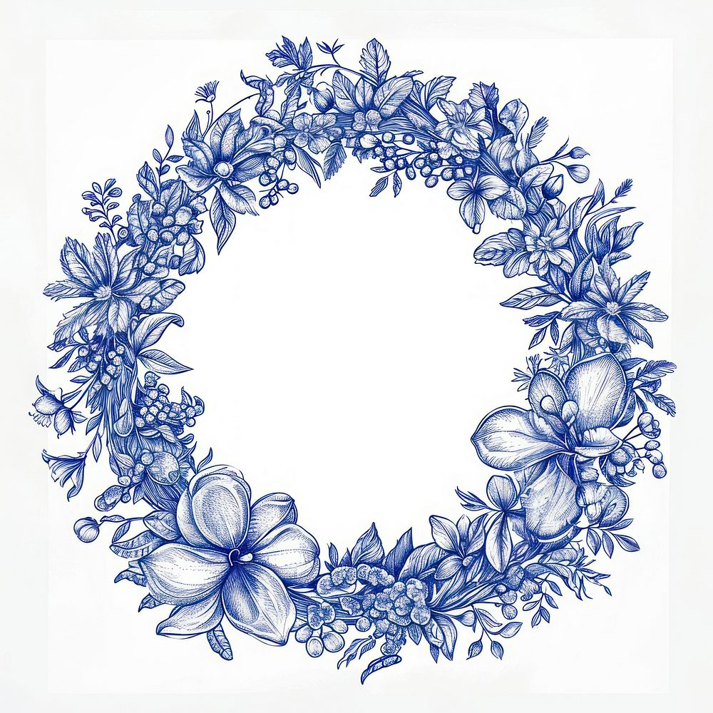Circle frame of wreath pattern drawing sketch.