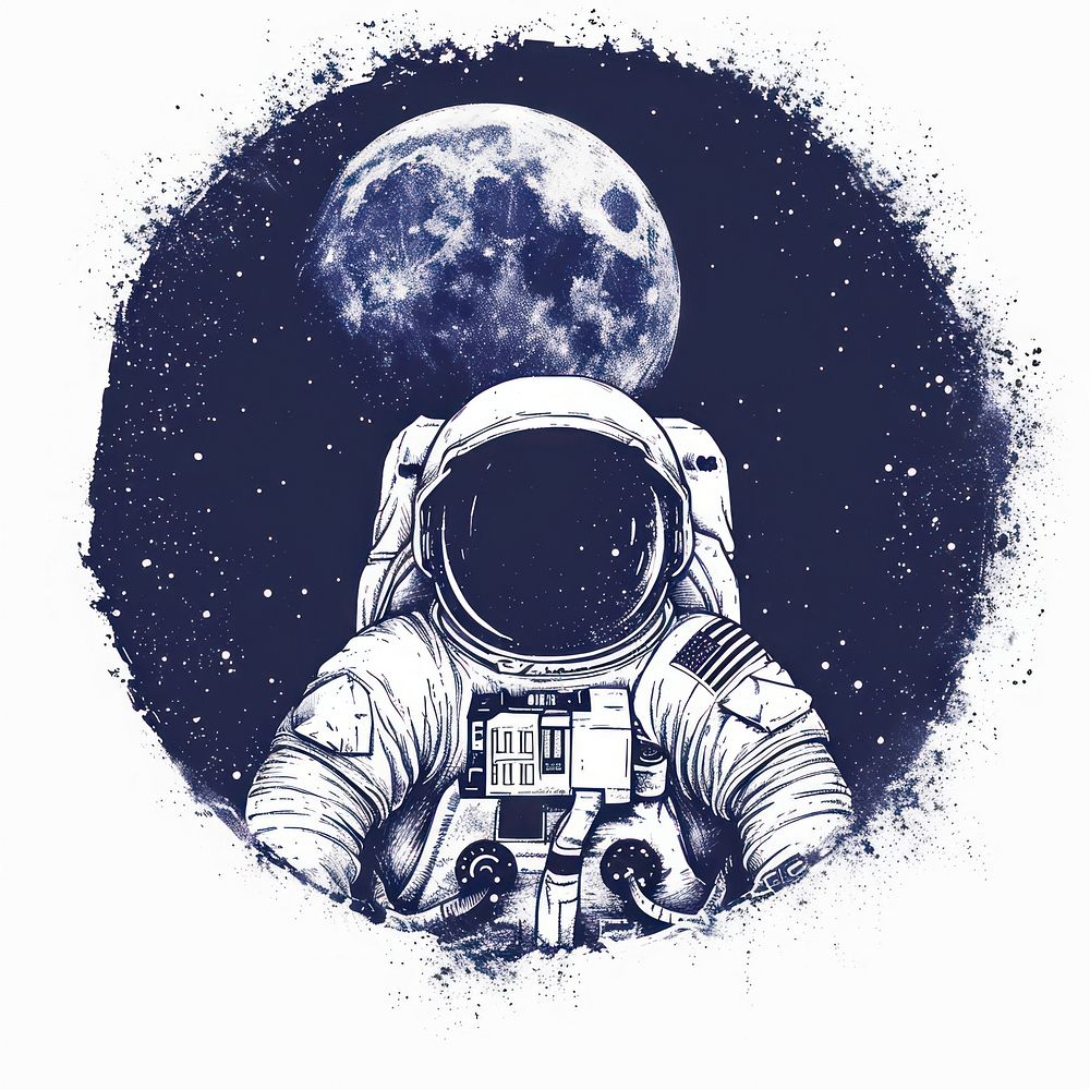 Circle frame of astronaut and moon space astronomy drawing.