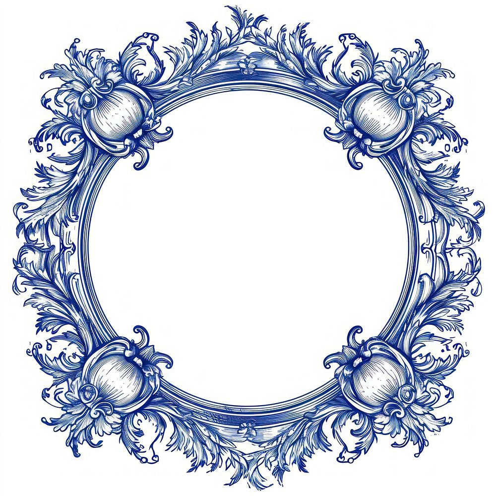Circle frame of art deco pattern blue white background photography.