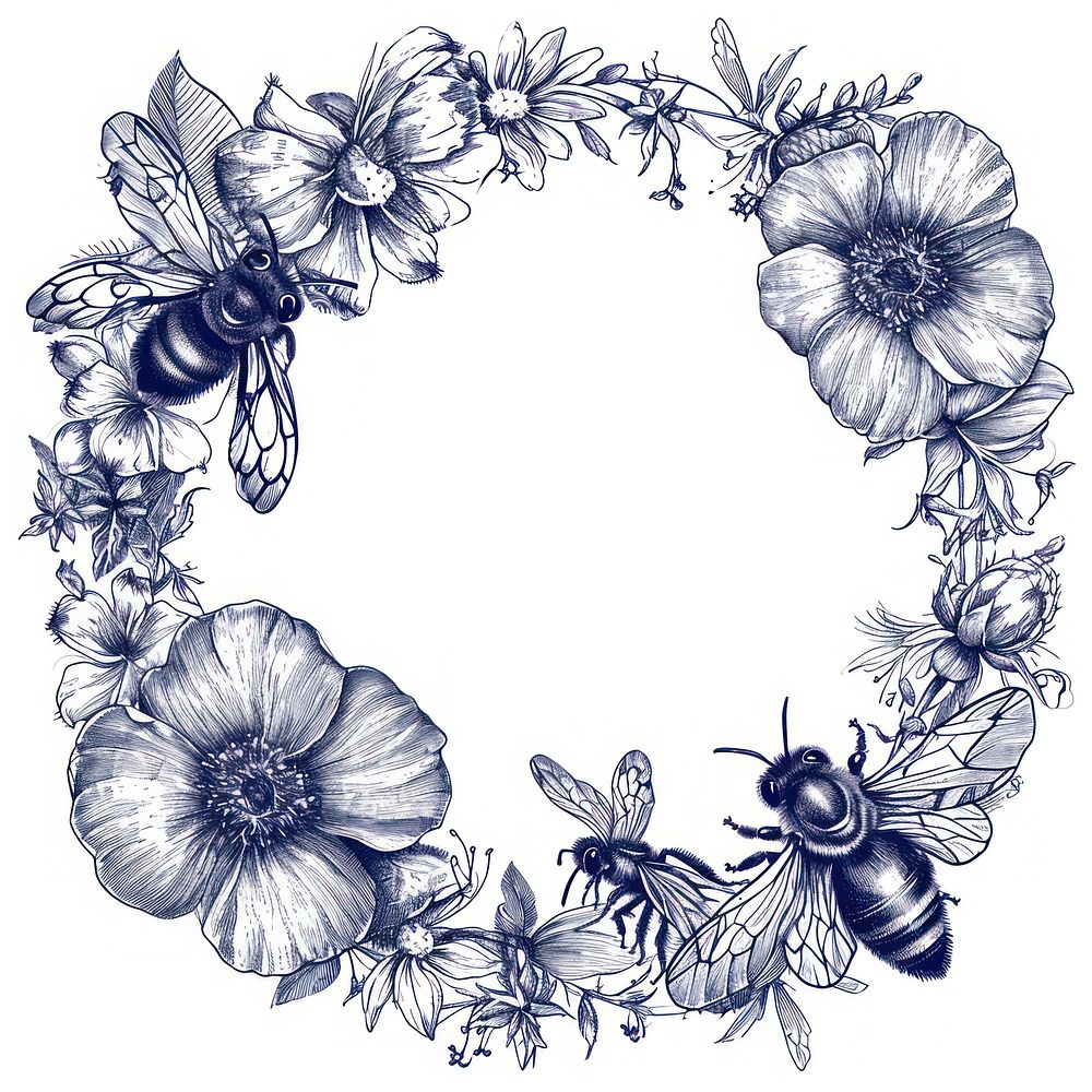 Bee drawing flower circle.