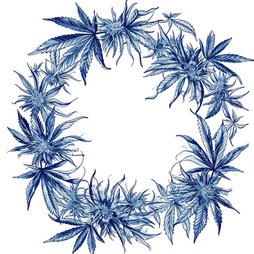 Circle frame of cannabis pattern sketch wreath.