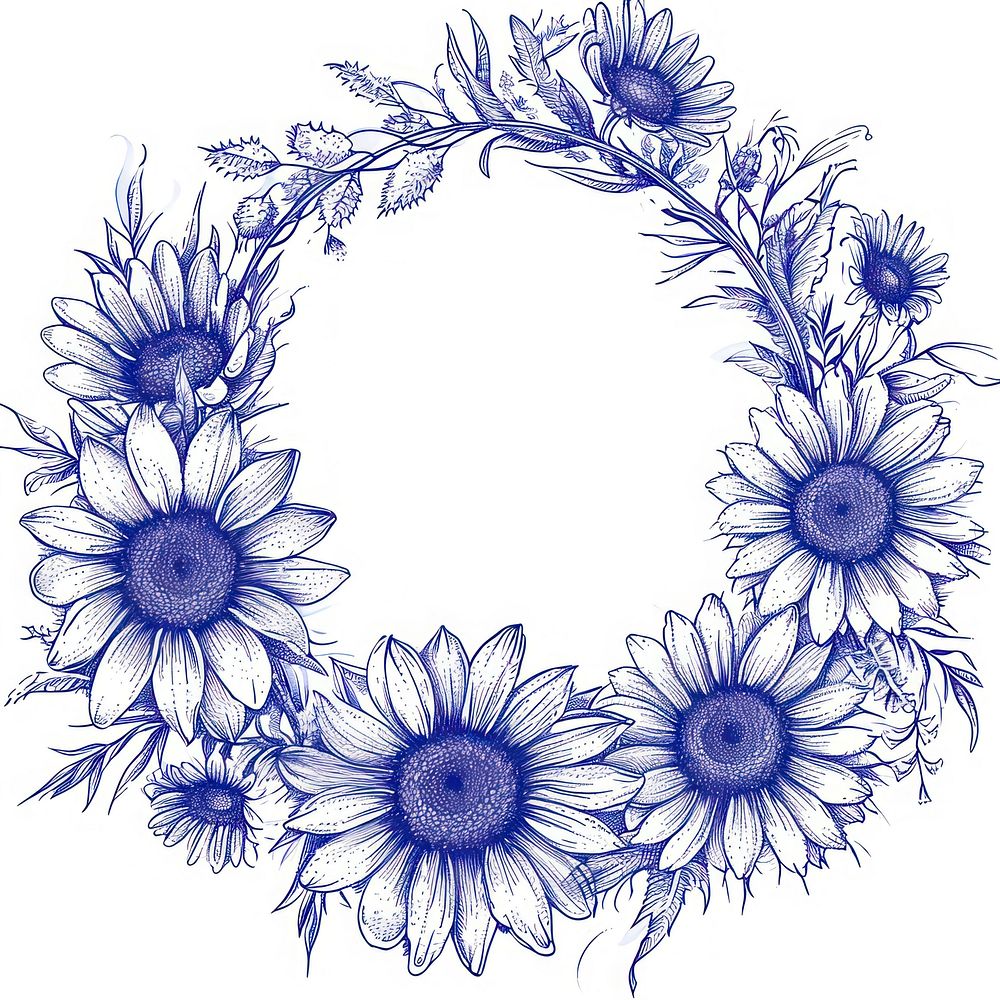 Circle frame of daisy flower sketch sunflower pattern.