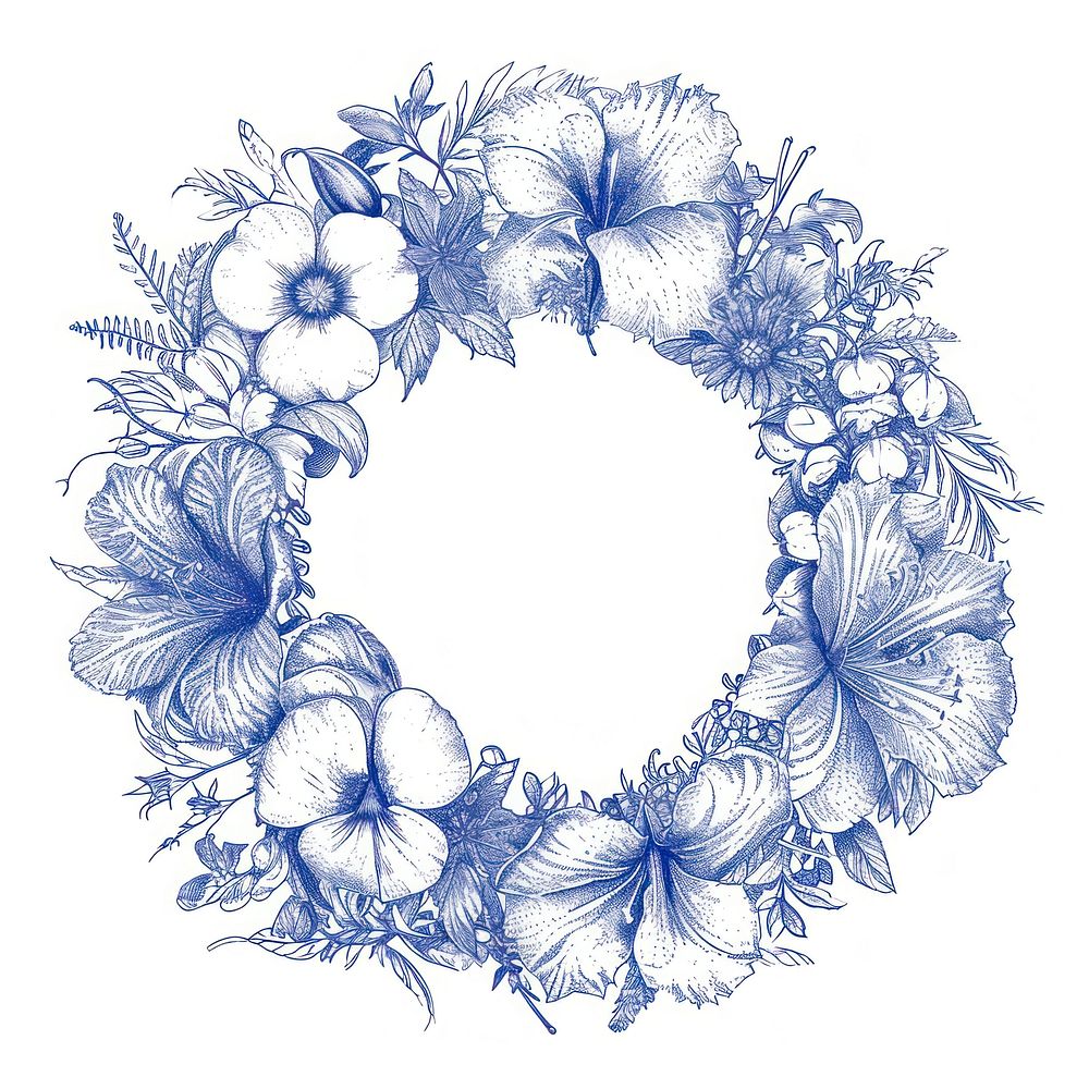 Circle frame of flower pattern drawing sketch.