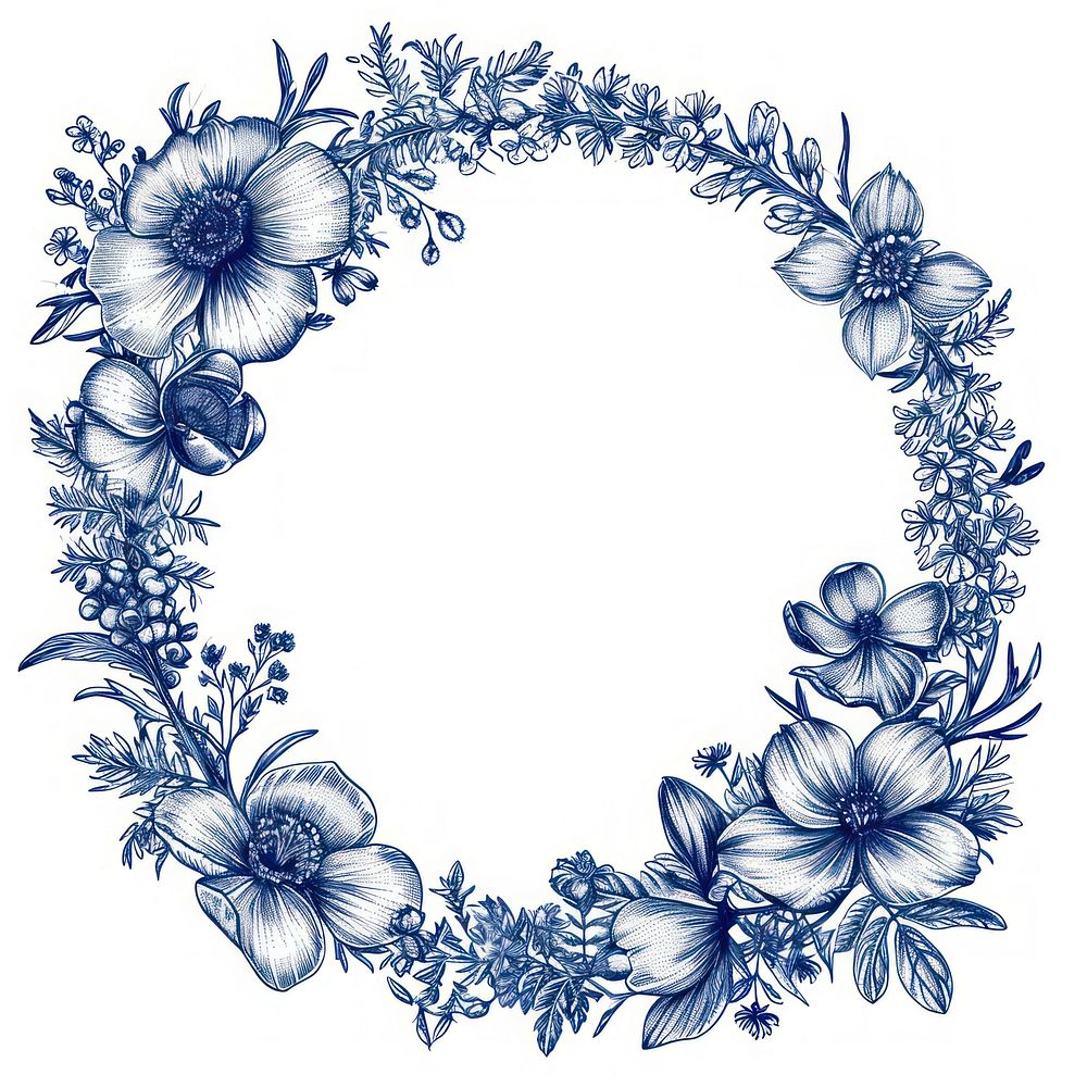 Circle frame of flower wreath pattern plant white background.