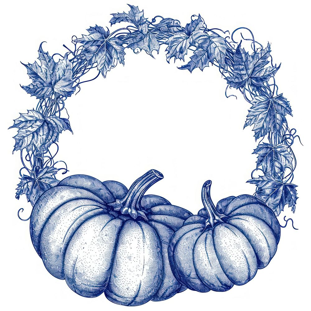 Circle frame of pumpkin vegetable drawing sketch.