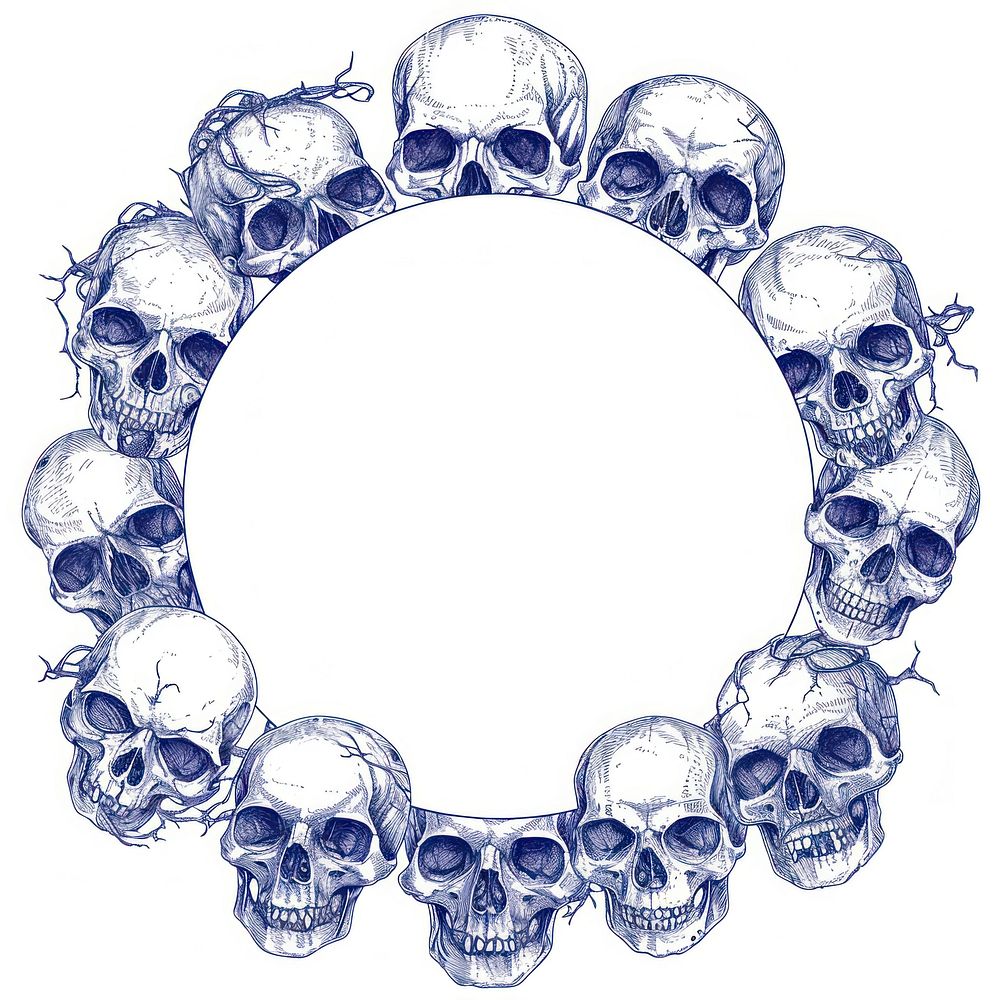 Circle frame of skulls jewelry drawing sketch.