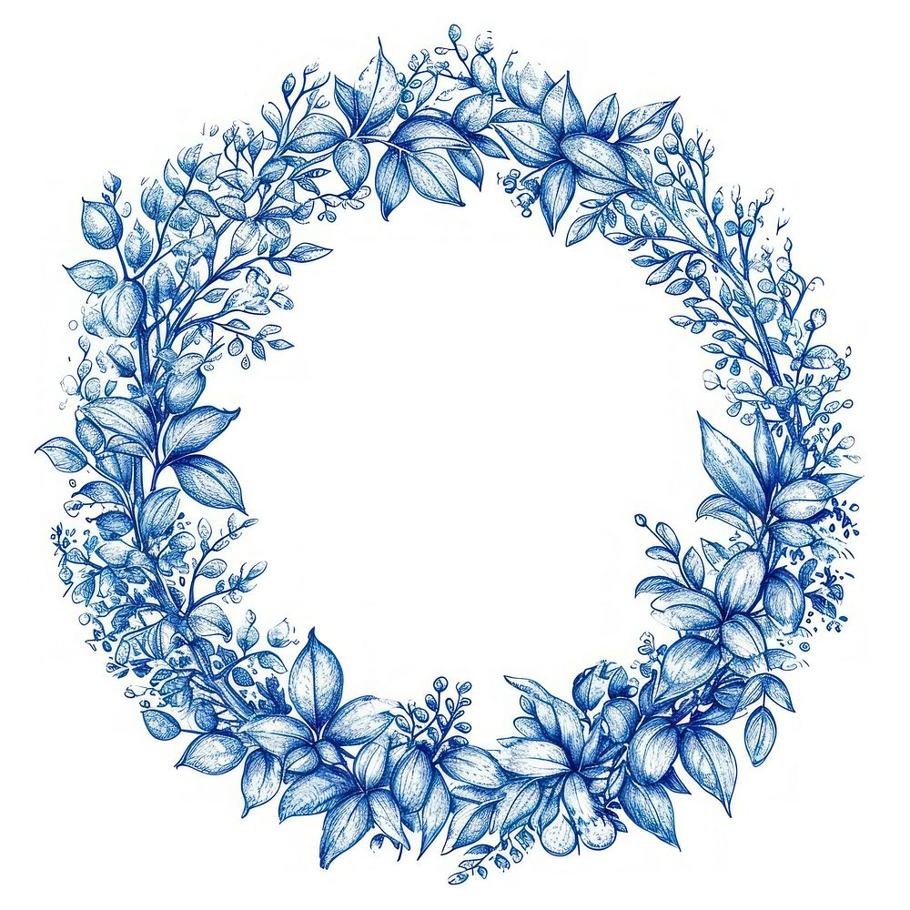 Circle frame of summer pattern blue white background.