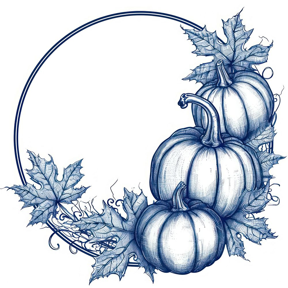 Pumpkins with autumn leaf drawing sketch vegetable.