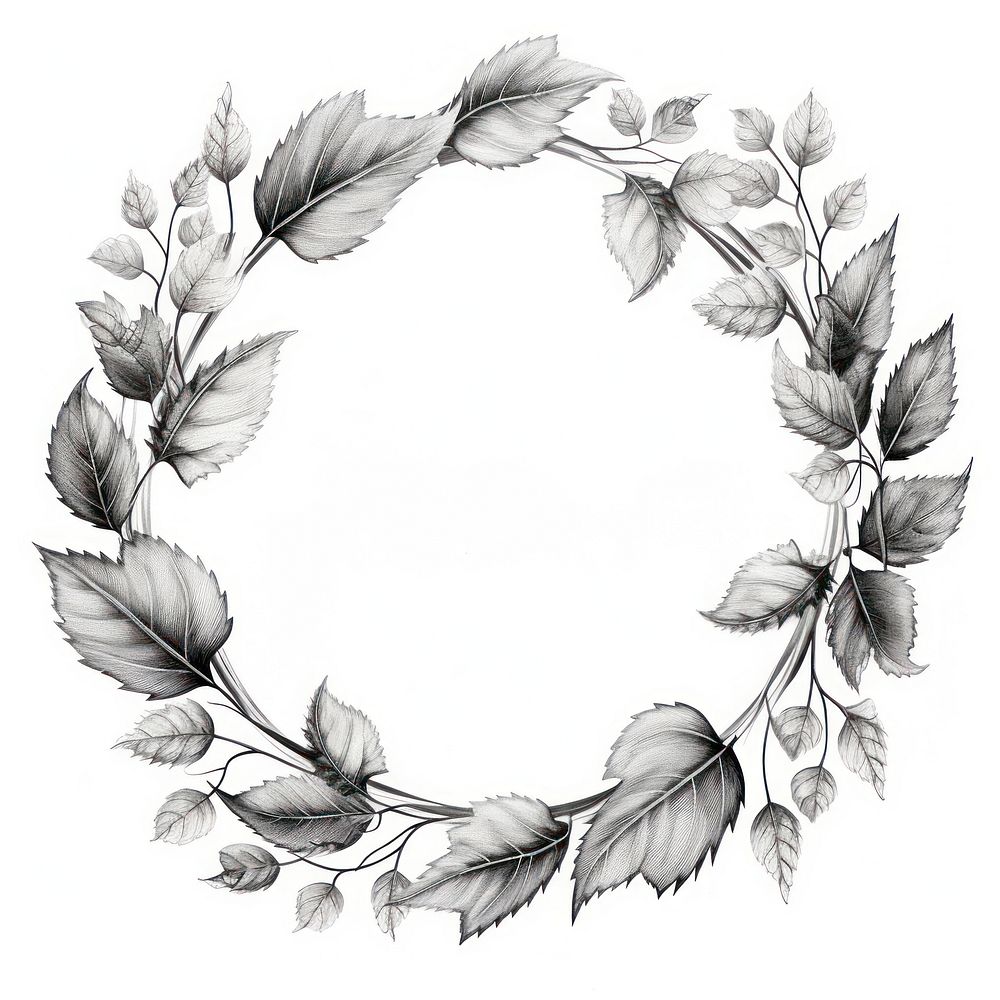 Circle frame with autumn leaves drawing sketch pattern.