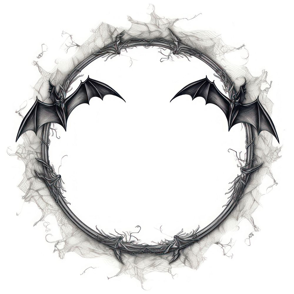 Circle frame with bat sketch drawing white background.