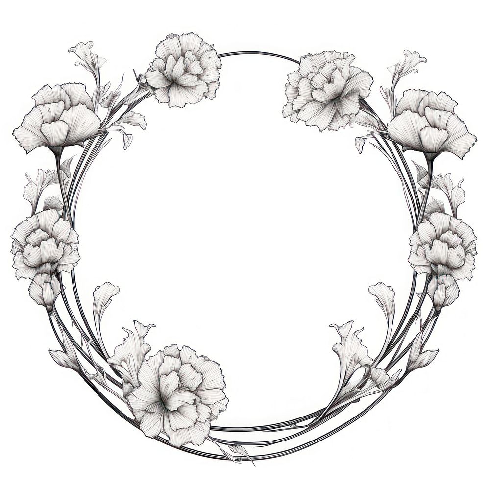 Circle frame with carnation drawing sketch pattern.