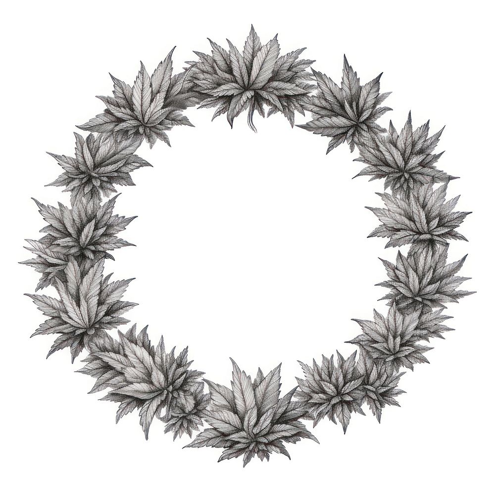 Circle frame with cannabis sketch drawing wreath.