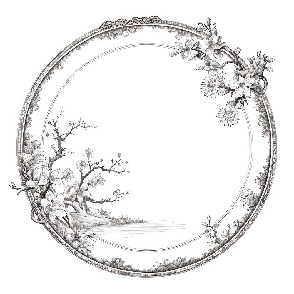 Circle frame with Chinese newyear porcelain drawing sketch.