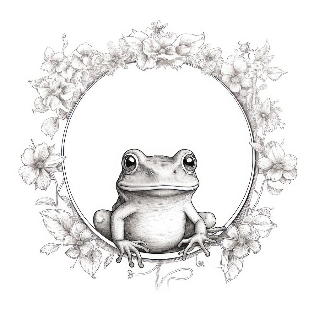 Circle frame with frog drawing sketch amphibian.