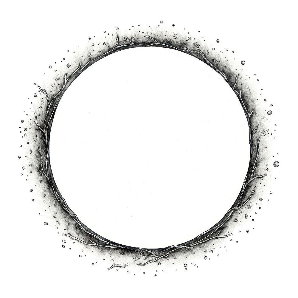 Circle frame with galaxy drawing sketch white background.