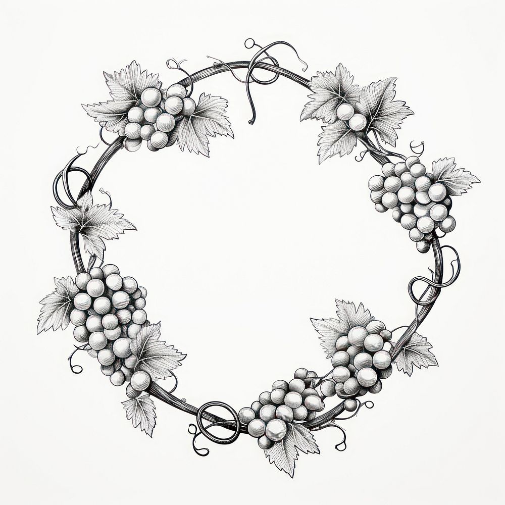 Circle frame with grapes necklace jewelry drawing.