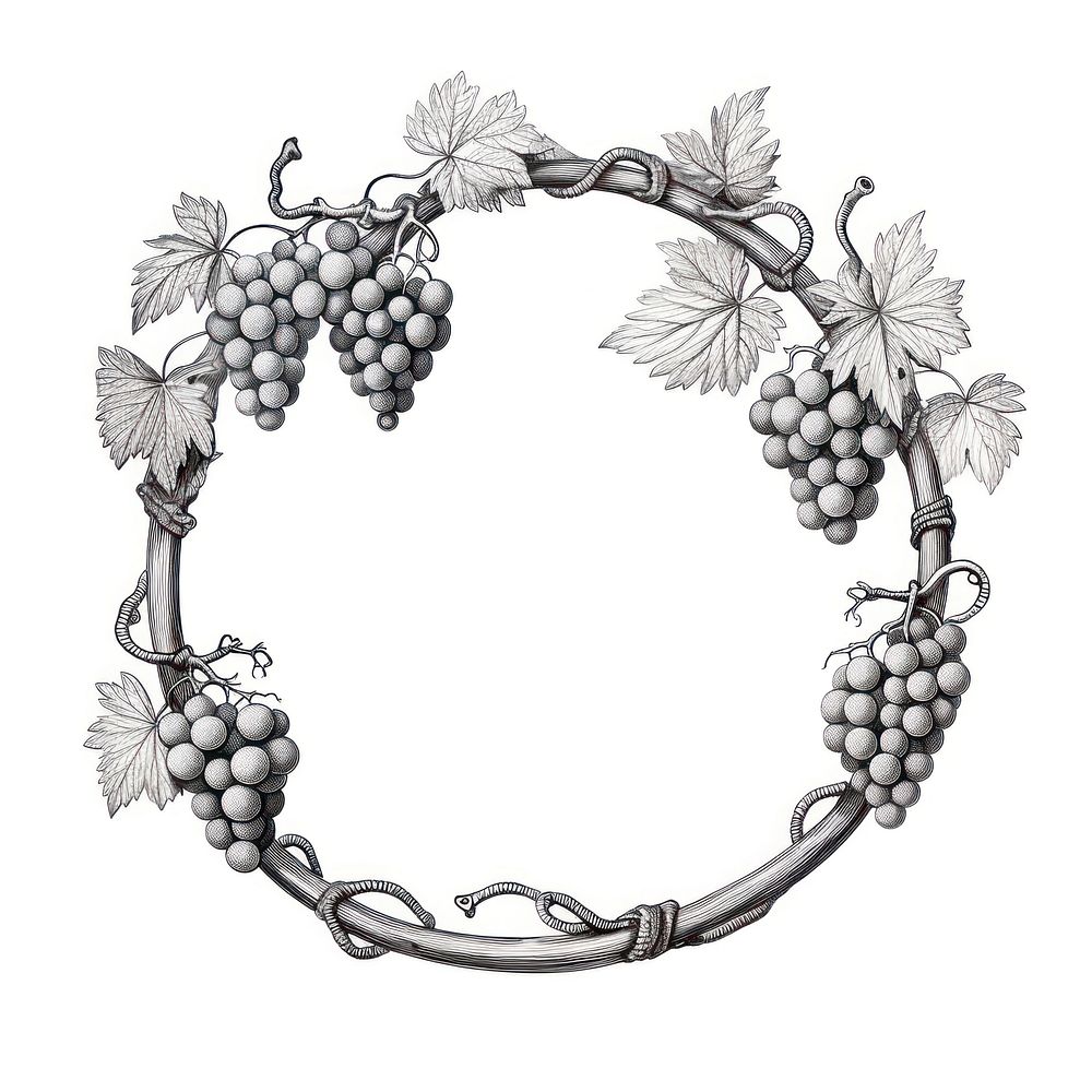 Circle frame with grapes jewelry sketch plant.