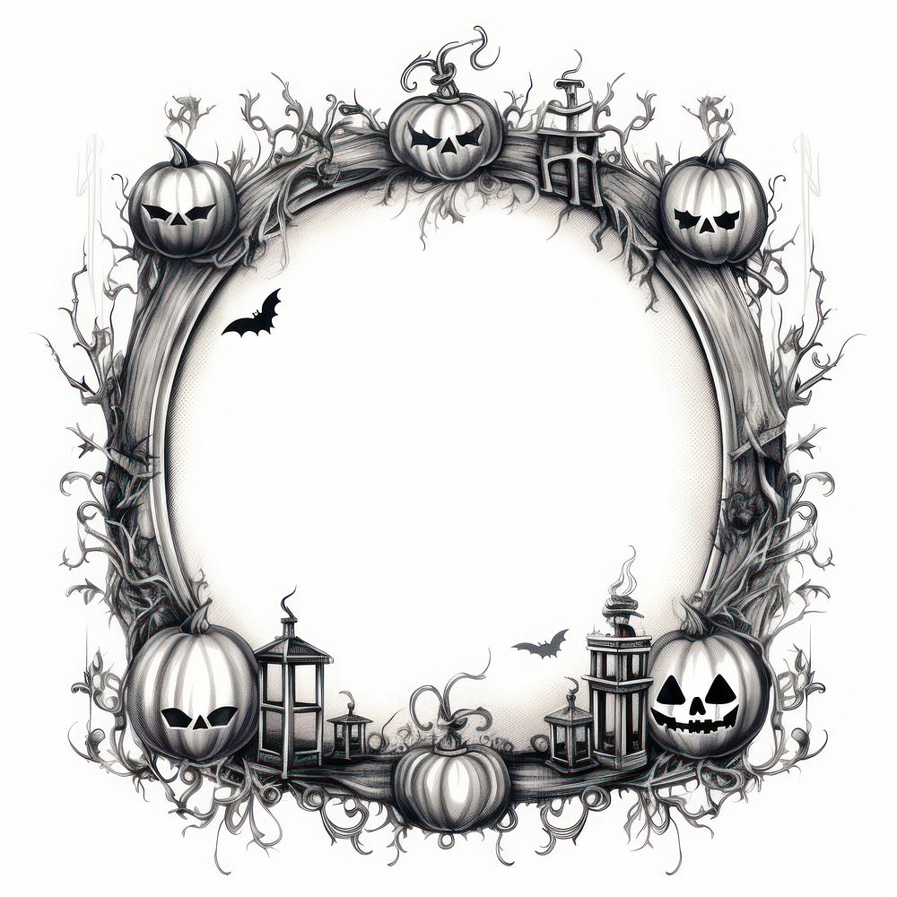 Circle frame with halloween drawing sketch jack-o'-lantern.