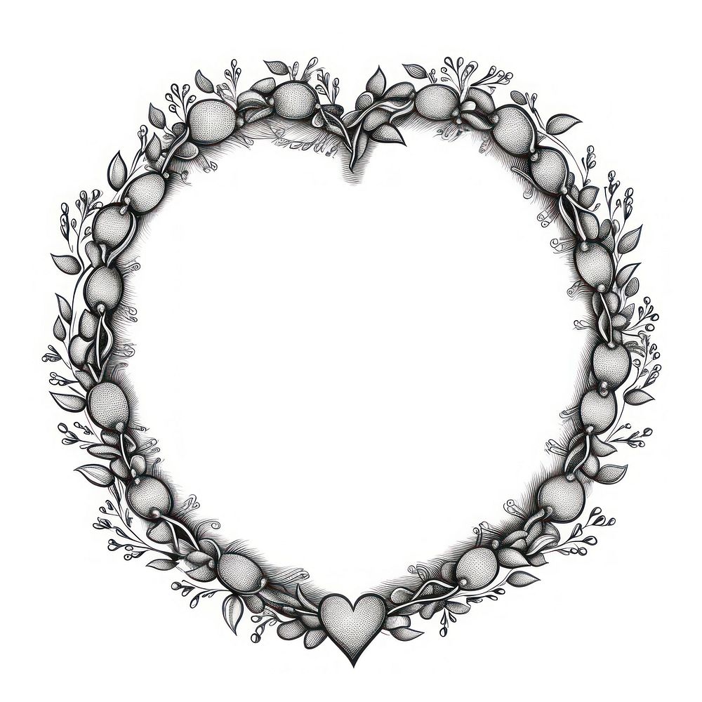 Circle frame with hearts jewelry sketch white background.