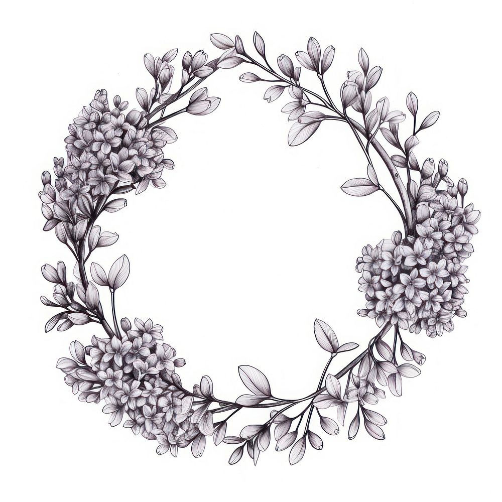Circle frame with lilac drawing sketch pattern.