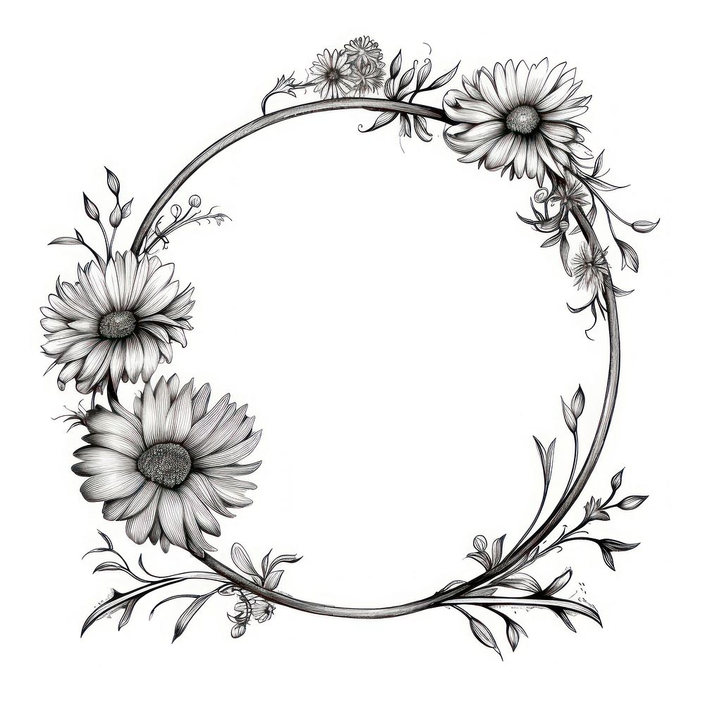 Circle frame with marigold pattern drawing sketch.