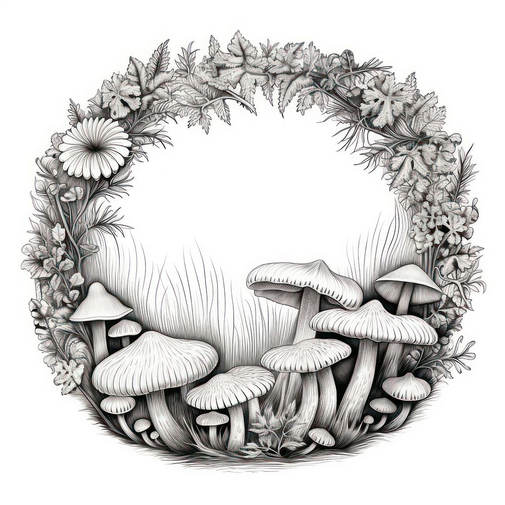 Circle frame with mushroom drawing sketch fungus.