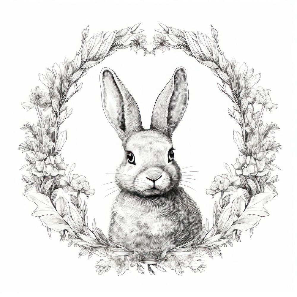 Circle frame with rabbit drawing sketch animal.
