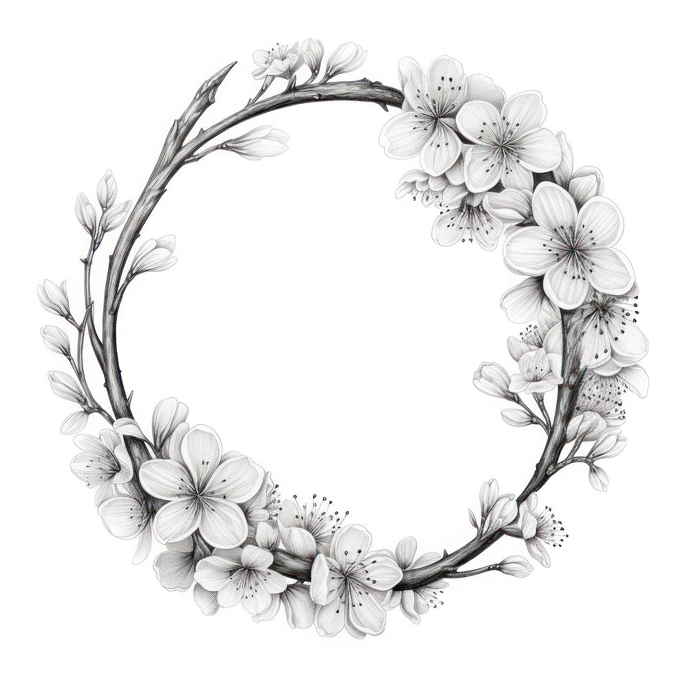 Circle frame with Sakura drawing sketch pattern.